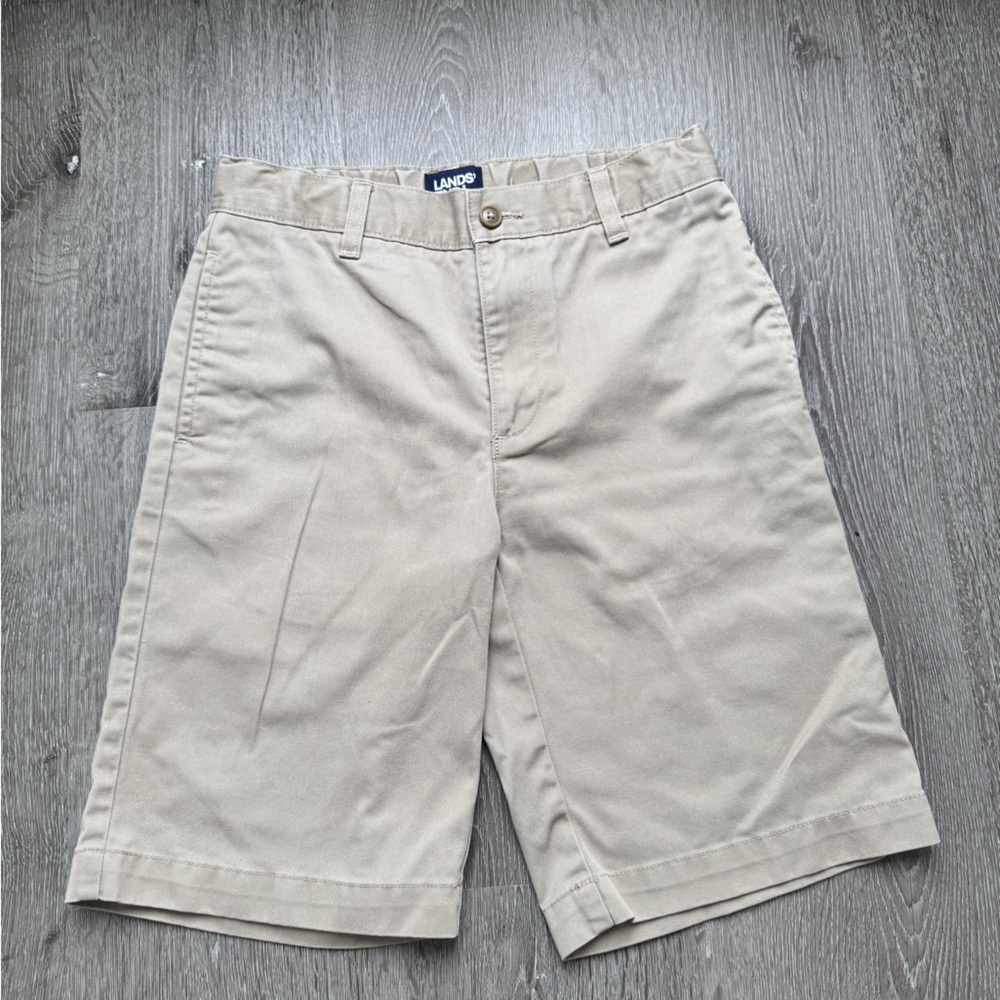 Lands’ End Kids Khaki School Uniform Shorts Size 10&12 Adjustable Waist